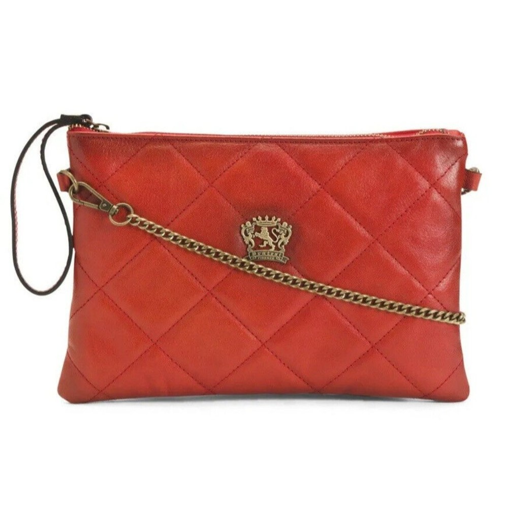 New Pratesi Firenze Made In Italy Leather Crossbody Chain Quilted Clutch Cherry